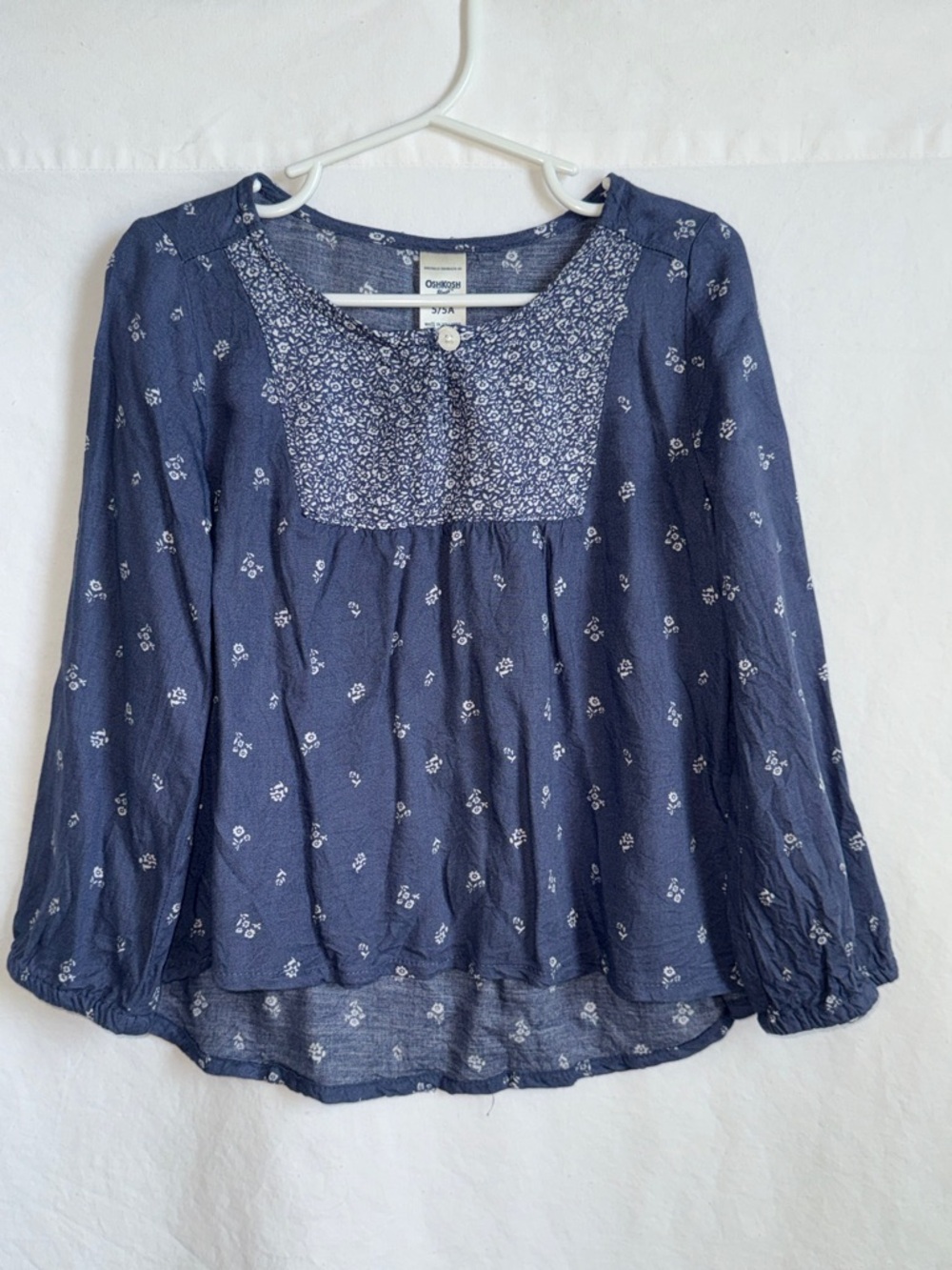 OshKosh B'gosh Navy Blue Floral Yoke Peasant Top